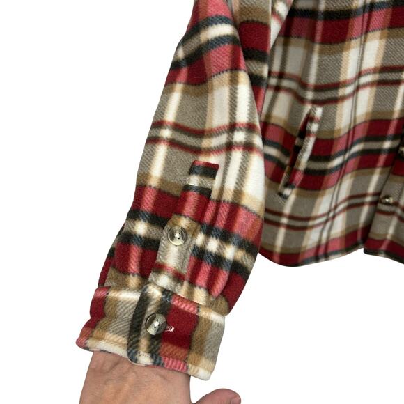 Sage Collective Sherpa Lined Plaid Shacket Jacket Red Tan Cream Size M - Picture 3 of 8